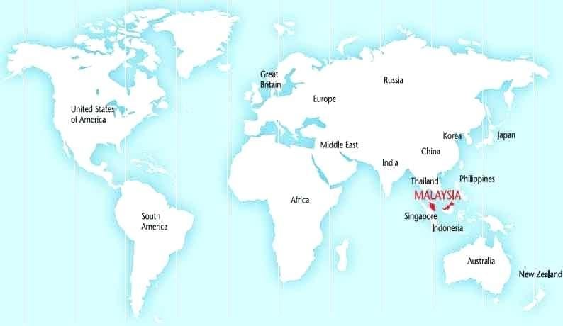 карта мира, показывающая Малайзия