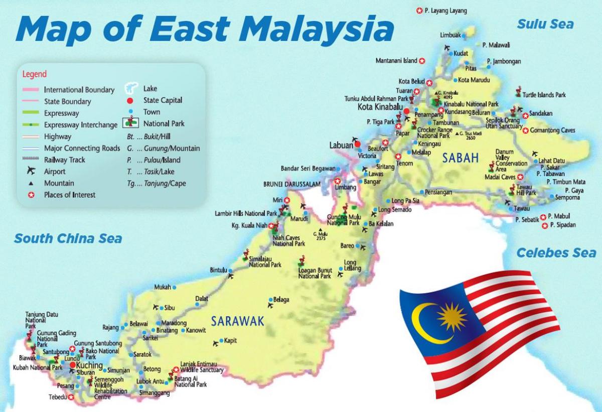 карта Восточной Малайзии