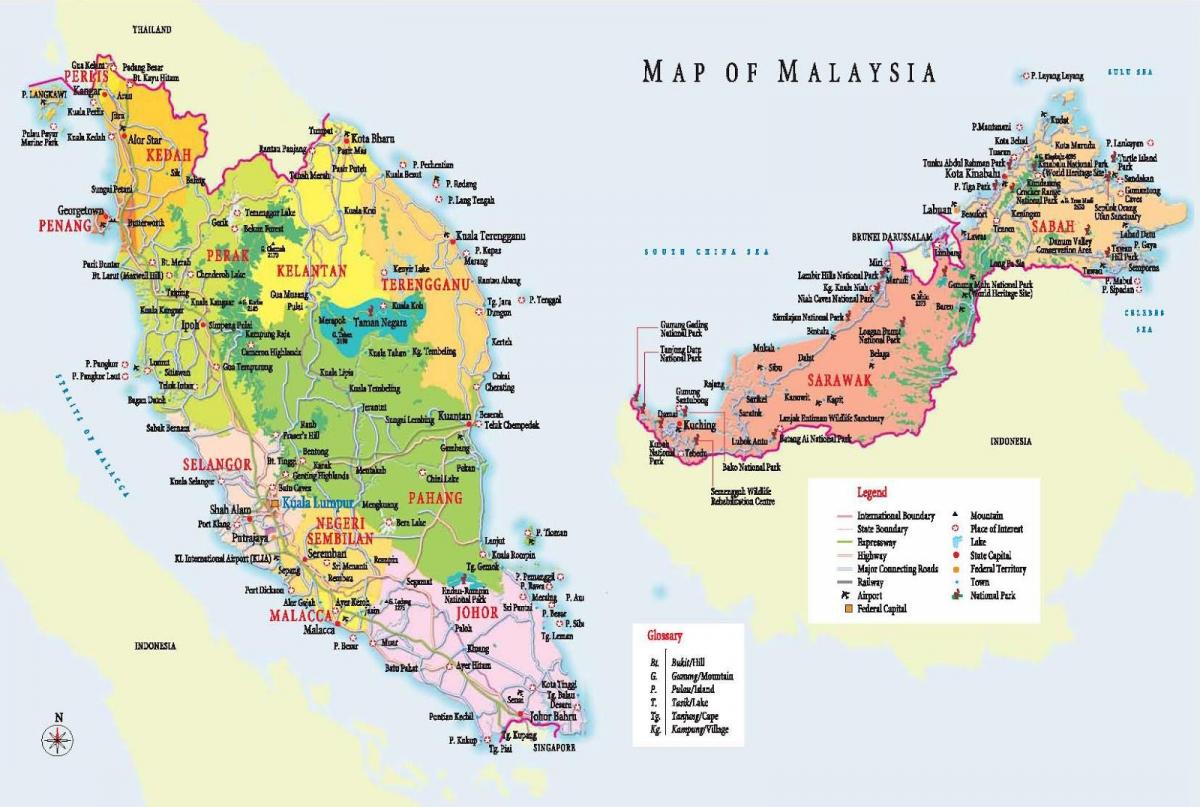 туристическая карта Малайзии