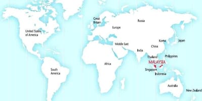 Карта мира, показывающая Малайзия